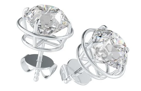 Pair of diamond stud earrings, 3D rendering Illustrazione stock