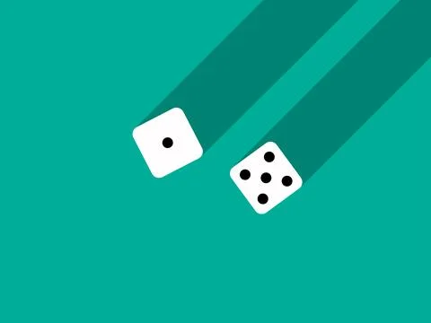 A pair of dice with numbers 1 and 5. Craps dice pair on a green table with .. Ilustração Stock