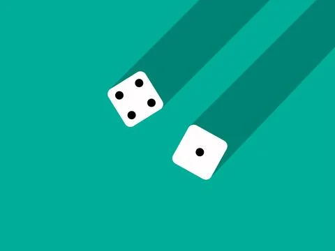 A pair of dice with numbers 1 and 4. Craps dice pair on a green table with .. Ilustração Stock