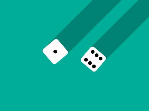A pair of dice with numbers 1 and 6. Craps dice pair on a green table with .. Ilustração Stock