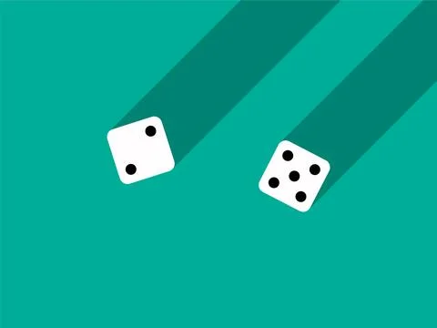 A pair of dice with numbers 2 and 5. Craps dice pair on a green table with .. Ilustração Stock