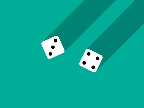 A pair of dice with numbers 3 and 4. Craps dice pair on a green table with .. Ilustração Stock