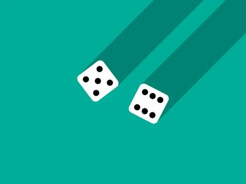 A pair of dice with numbers 5 and 6. Craps dice pair on a green table with .. Ilustração Stock