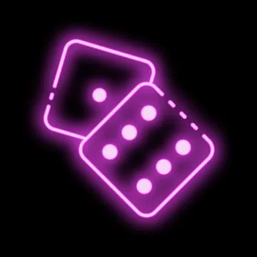 Pair of dice rolling showing lucky number seven in neon purple and pink Ilustração Stock