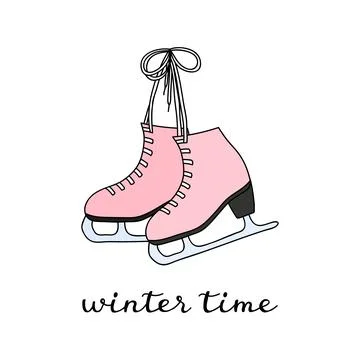 Pair of doodle pink skates. Stock Illustration
