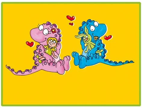 Pair of dragons, two little brothers and sisters Stock Illustration