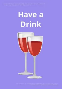 Pair of Drinks Red Wine Poster Champagne Glasses Ilustração Stock