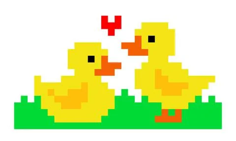 A pair of duck pixel for game assets. Illustrazione stock