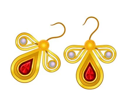 Pair of earrings in the form of three petals. Vector illustration on white イラスト素材