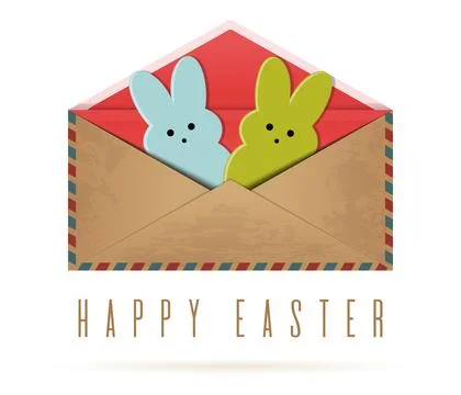 Pair of Easter bunnies looking out of the envelope Stock Illustration