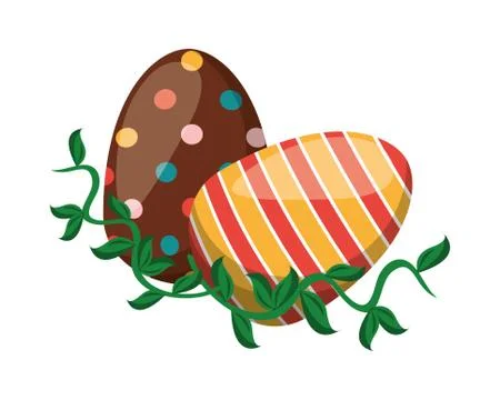 Pair easter eggs painted with leafs garden Ilustração Stock
