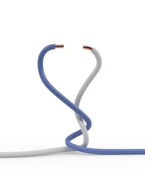 Pair of electrical cable wires twisted together with white and blue insulation Stock Illustration