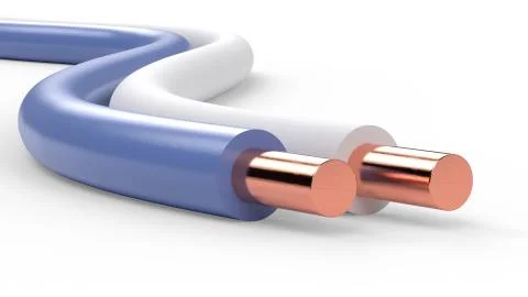 Pair of electrical cable wires with white and blue insulation isolated 3d Stock Illustration