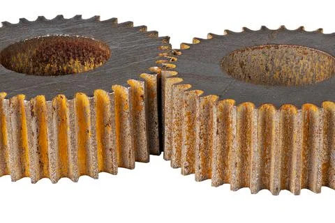 Pair of equal rusted gears cutted with waterjet machine Фото