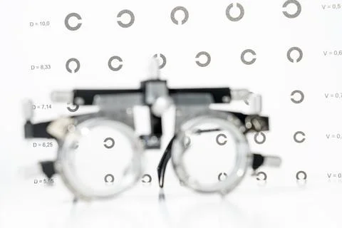 A pair of eyeglasses is shown with a pattern of circles on a white background 스톡 사진