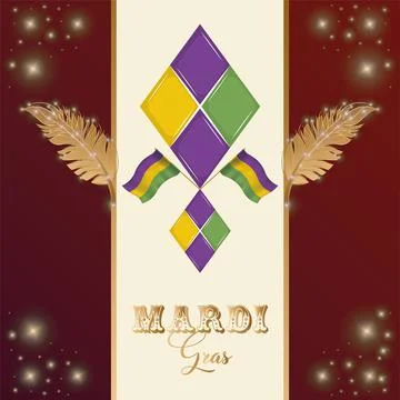 Pair of feathers on a colored mardi gras poster Stock Illustration