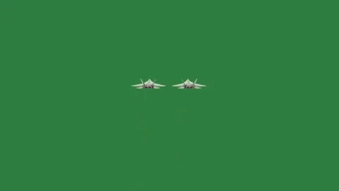 Pair of fighter jets on two planes flying side by in the sky plane bird over it Vídeo Stock 336884582