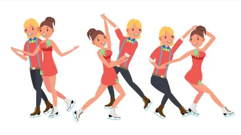Pair Figure Skating Couple Boy And Girl . Skate Male And Female. Isolated On Ilustração Stock