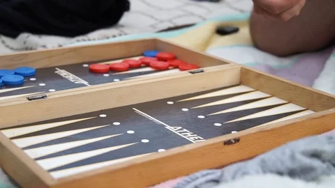 Pair of fives thrown with dices in backgammon. 스톡 동영상 92623269