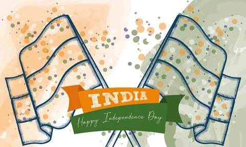 Pair of flags on a colored happy india independence day poster Ilustração Stock