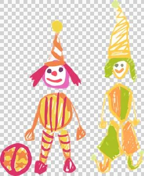 Pair of flat design clown performers are standing on transparent background, Stock Illustration