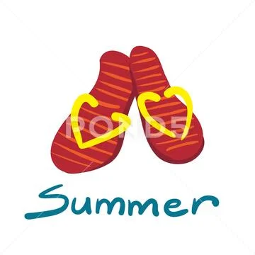 Pair of flip-flops isolated on white background. Red flip flops