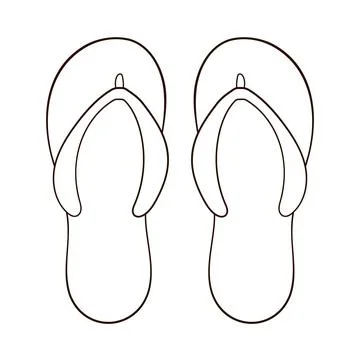 Pair of flip flops in line art style. Summer time slippers, shoes design. Vector Stock Illustration