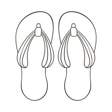 Pair of flip flops in line art style top view. Summer time slippers for man and Stock Illustration