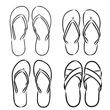 Pair of flip flops, summer time vacation attribute, slippers, shoes, sketch s Stock Illustration