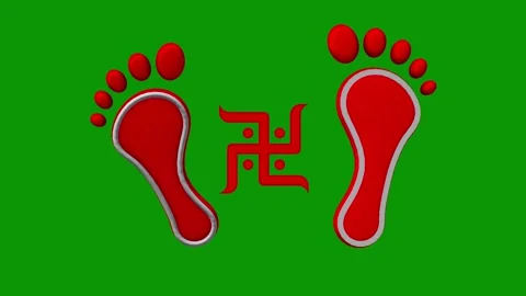 Pair footprints green screen red animated chromakey scene movement gesture Stock Footage 314067931