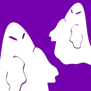 Pair of Friendly White Ghosts on Purple Halloween Background Ilustração Stock