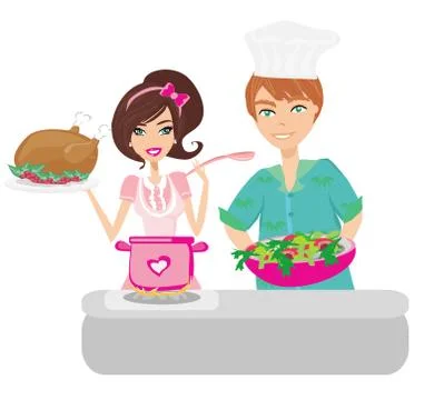 Pair of funny cooks on white Stock Illustration