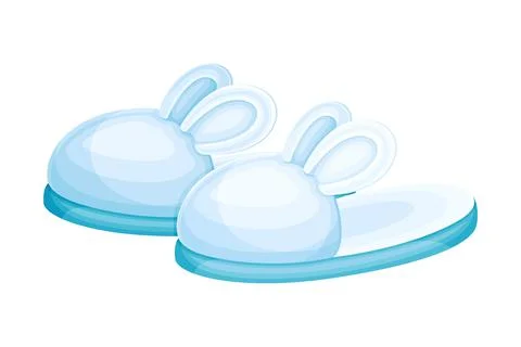 Pair of fuzzy rabbit slippers, soft comfortable textile footwear for home, flip Stock Illustration