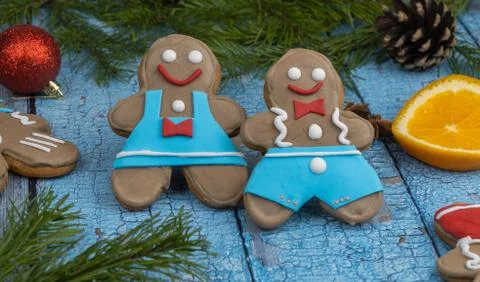 Pair of gingerbread cookies. gingerbread in the shape of a man and a woman Stock Photos