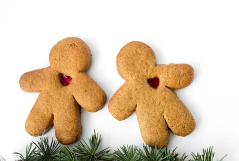 A pair of gingerbread lovers isolated on a white background. Christmas cookies Stock Photos