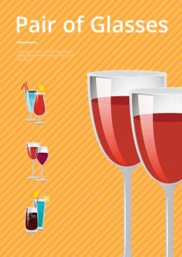 Pair of Glasses Vector Poster Design Cocktail Wine Ilustração Stock
