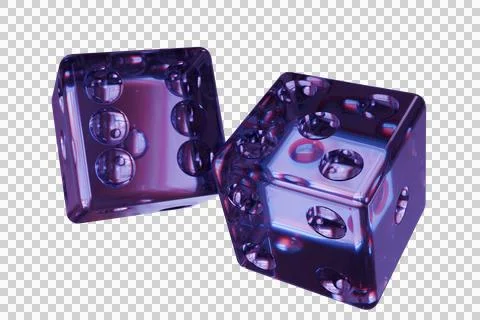 Pair of glossy, translucent dice rendered in vibrant purple and blue Stock Illustration