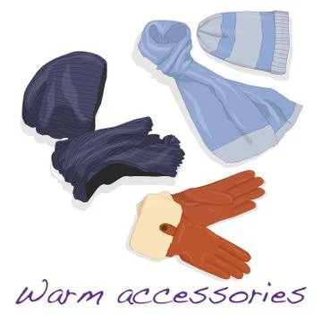 Pair of gloves, scarf and cap for woman Stock Illustration