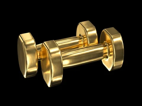 Pair of gold dumbbells Stock Footage 84819373