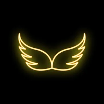 Pair of golden wings neon light sign on black background Ilustração Stock
