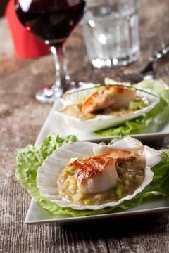 Pair of grilled scallops Stock Photos