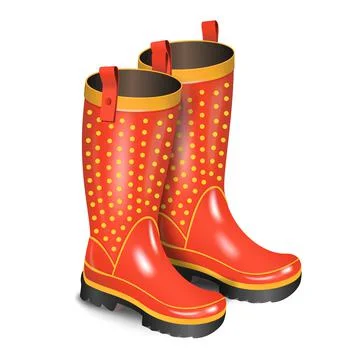 Pair of gumboots. Rain red boots with dots isolated on white background. Stock Illustration