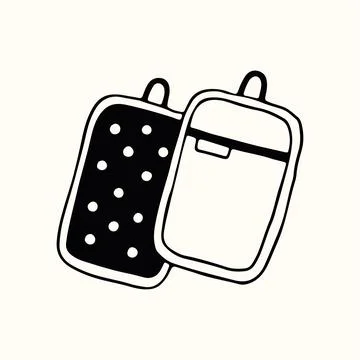 A pair of hand drawn kitchen potholders is shown with a playful polka dot Ilustração Stock