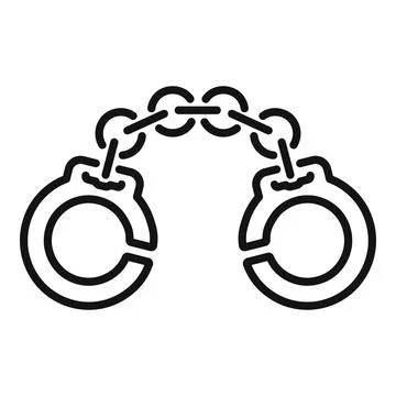 Pair of handcuffs restraining and connected with metal chain Stock Illustration