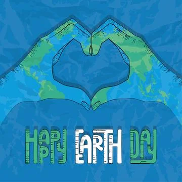 Pair of hands doing a heart shape Happy earth day Vector Stock Illustration
