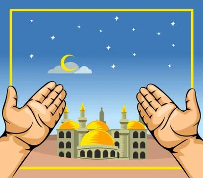 Pair Hands In Front Of Mosque At Night Stock Illustration