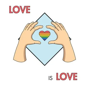 Pair of hands with a heart shape pride day icon 스톡 일러스트