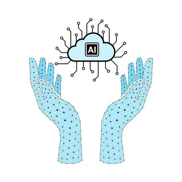 A pair of hands holding a cloud with the letters AI on it 스톡 일러스트