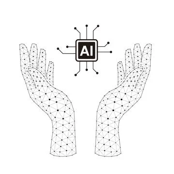 A pair of hands holding a computer chip with the letters AI on it Stock-Illustration