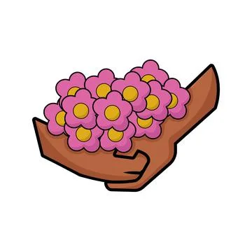 Pair of hands holding a group of flowers Vector Ilustração Stock